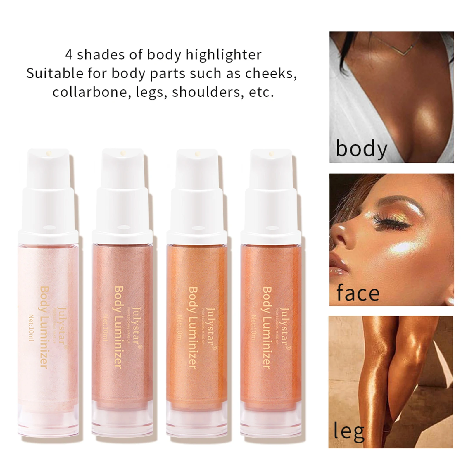 Evidenziatore abbronzante liquido Shimmer Face Body Glow Illuminator liquido Non appiccicoso Body Highlight Illuminator Diamond Rose Golden