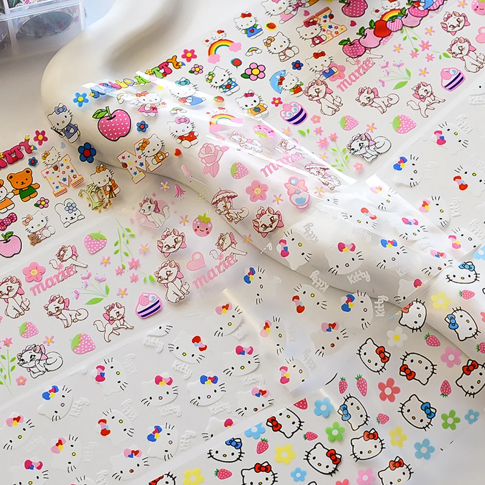 10Rolls/Box3D 혼합 HelloKitty Kuromi 네일 호일 스티커 Kawaii 다채로운 키티 네일 데칼 만화 블랙 퍼플 Kuromi 네일 슬라이더