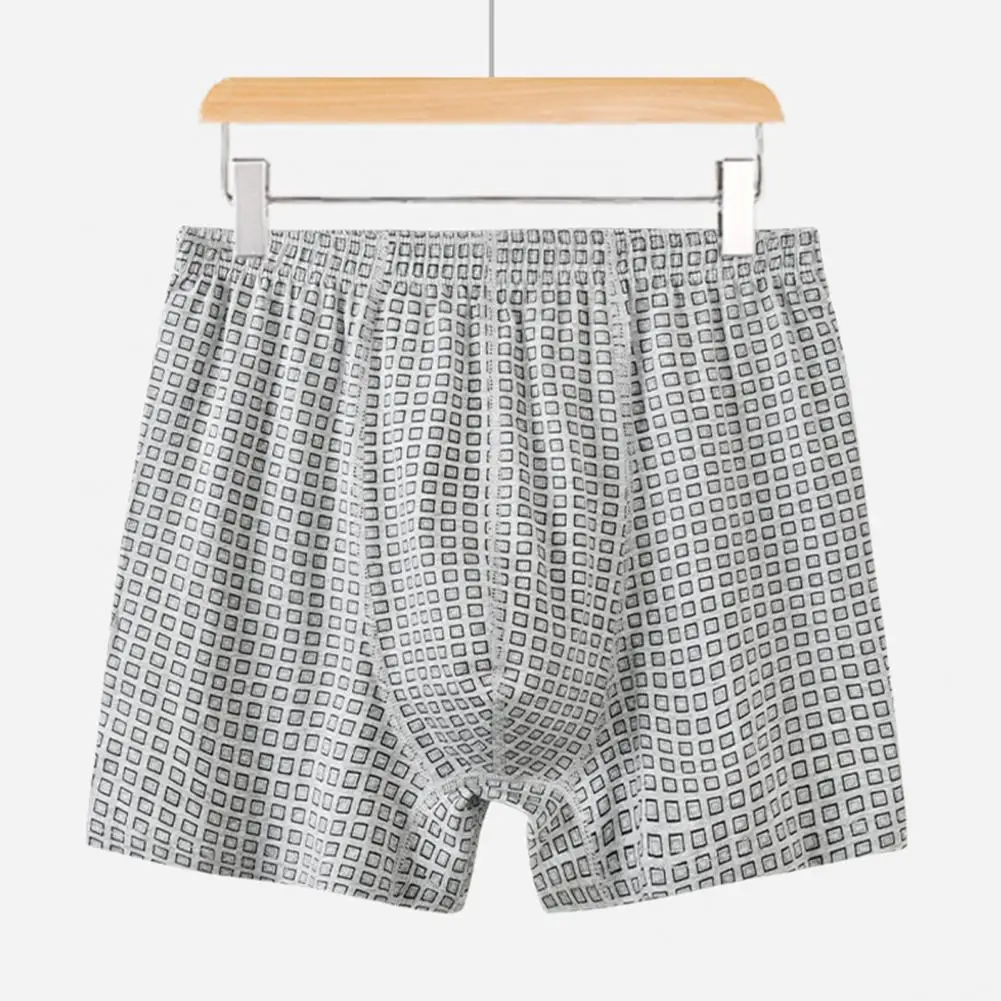 Breathable Men Underwear Men's High Waist Boxer Underwear Elastic Plaid Print Briefs U-convex Loose Fit Shorts Comfortable Daily