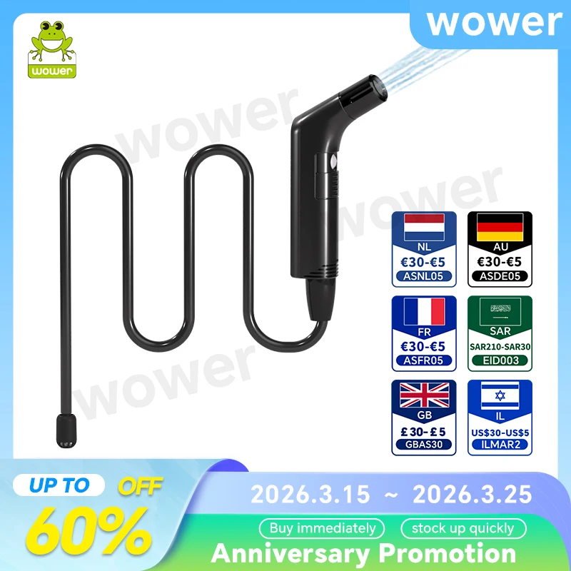 

WOWER Portable Bidet Handheld Sprayer for Hygiene Cleaning 2M Hose Shattaf Rechargeable Travel Camping Bidet Shower Sprayer