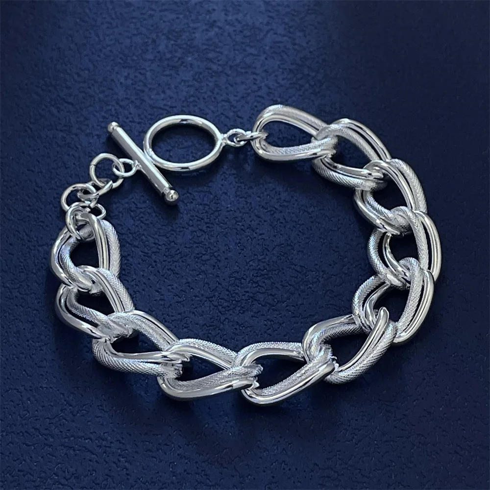 

925 sterling silver double layer double ring bracelet popular personality unisex style