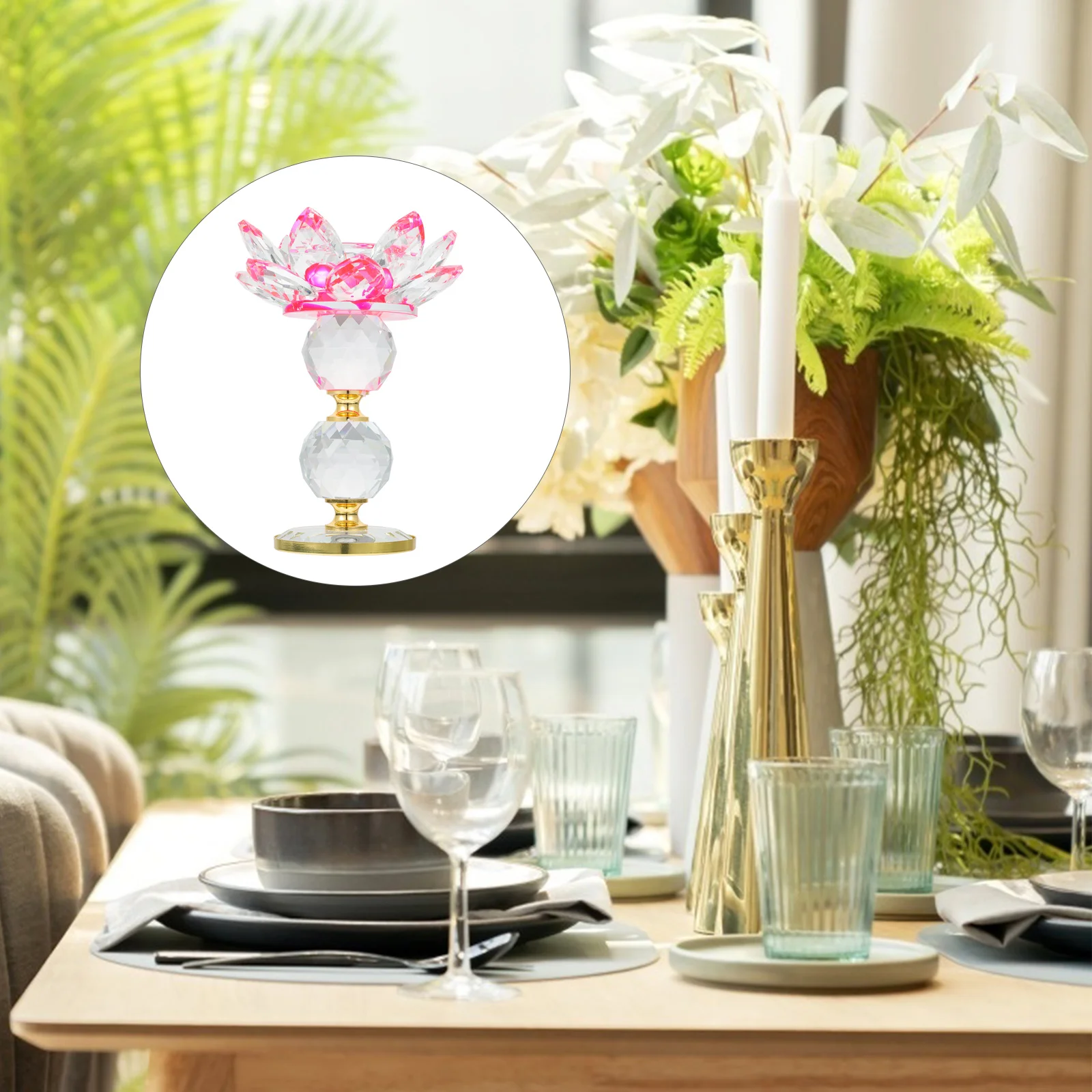 

Lotus Lantern Candlestick Home Decor Exquisite Temple Candleholder Glass Ornament Buddha Hall Decorative