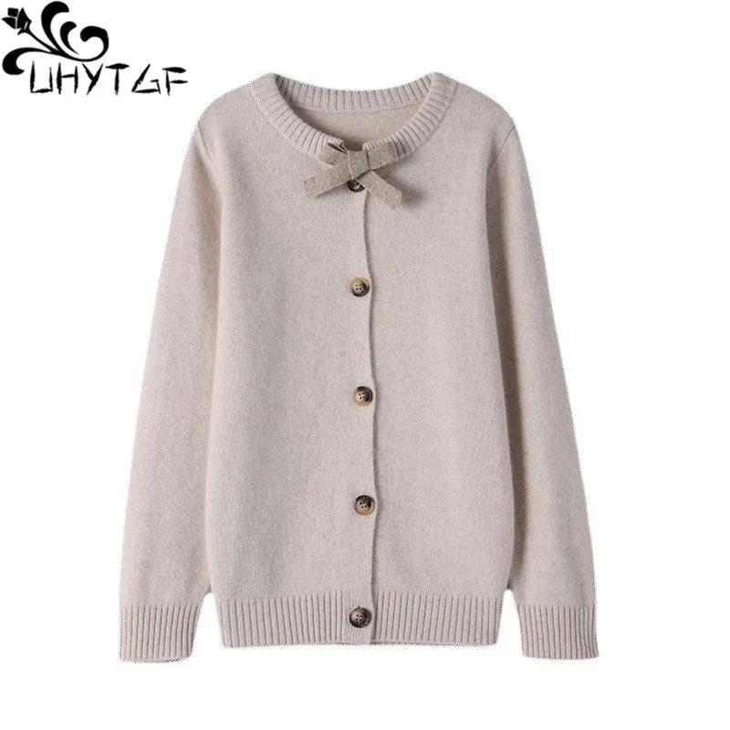 

UHYTGF Knitted Cardigan Sweaters Jacket Women Fashion Single Breasted Casual Autumn Sweater Female Long Sleeve Elastic Coat 1899