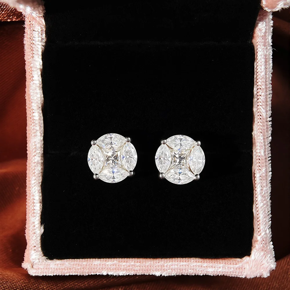 OEVAS 3.2cttw Full Moissanite Stud Earrings 100% S925 Silver Cluster Star Princess/Marquise Cut Lab Diamond Wedding Jewelry Gift view 5