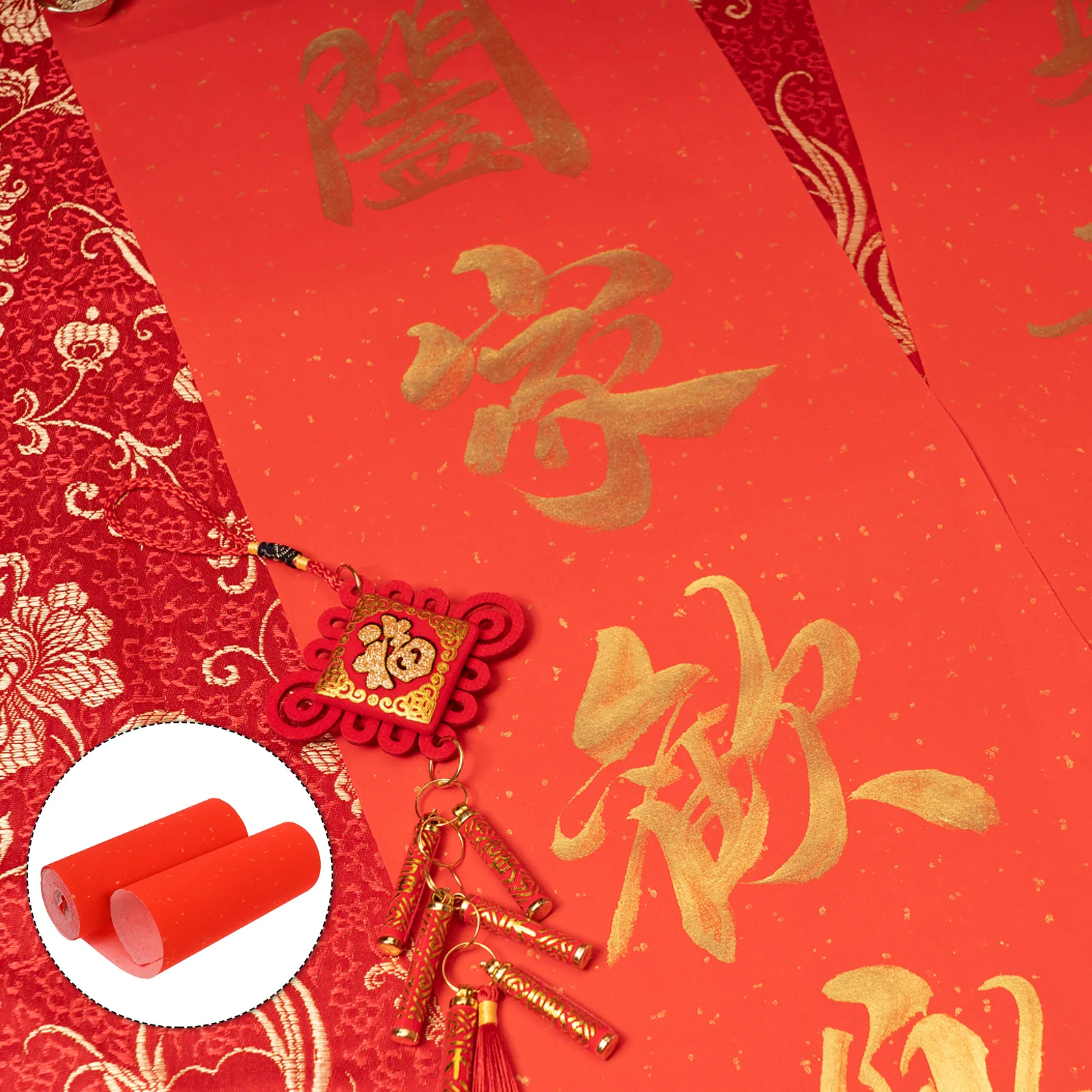 

Red Xuan Paper Roll Bamboo Pulp Chinese Spring Festival Scroll Paper Good Workmanship Ink Use Not Easily Dizzy