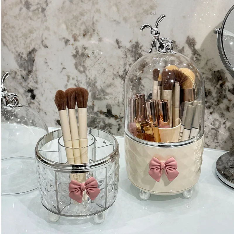 360 °   Organizzatore rotante per pennelli per trucco Scatola portaoggetti per strumenti cosmetici antipolvere in plastica trasparente per pennelli per trucco per rossetto