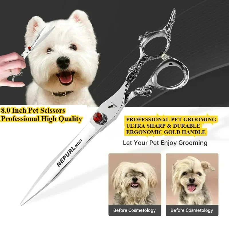 

For Japan440C Pets Grooming Hair Shears Hairdressing Scissors Straight Scissors 8.0 Inch Pet Scissors Professional High Quality