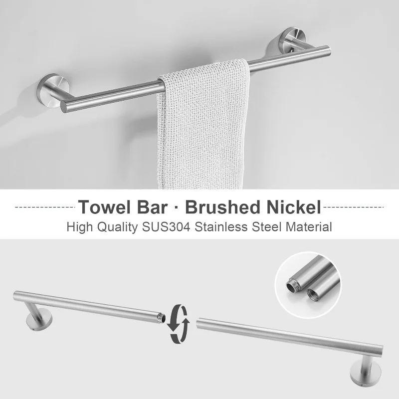Bathroom Hardware Set,Brushed Nickel 5-pieceTowel Bar Set Stainless Steel Wall Mounted Bathroom Hardware Accessories Set