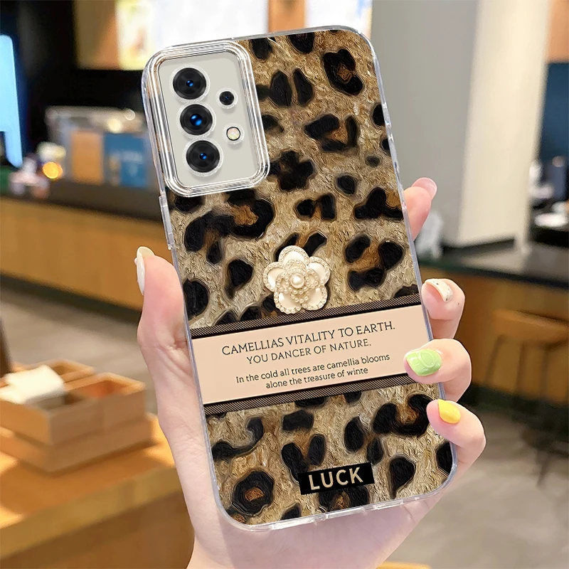 Leopard Print Reflective Camlet Phone Case for Samsung Galaxy A31 A30 A24 A23 A22 A21S A14 A13 A12 4G 5G A05 A05S A03 Hard Cover