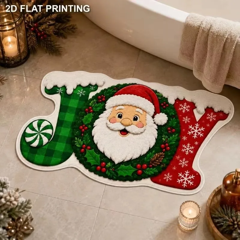 VIKAMA Chimney Santa Doormat, Warm & Machine Washable, Bathroom Living Room Entrance Christmas Floor Rug, Home Decor