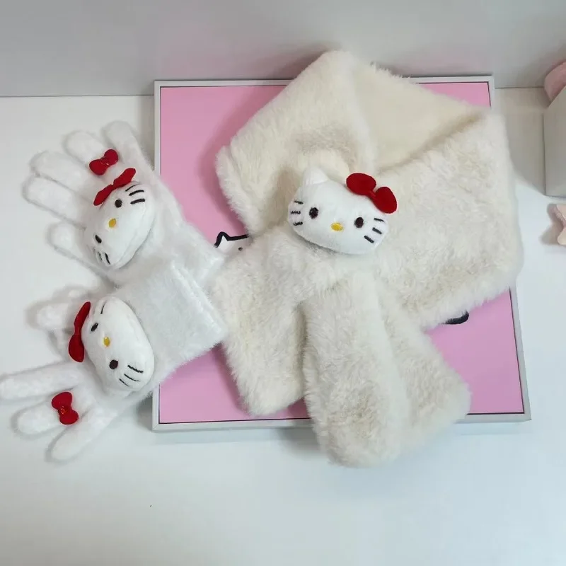 Sanrio Cartoon Hello Kitty Animation Cute Gloves Earmuffs Scarf Three-piece Set Warm and Coldproof Kawaii Gift Accessories Sweet