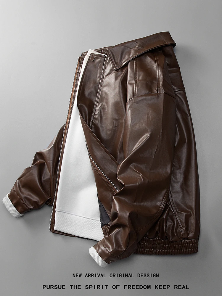 

American Sle Men's Loose Casual Leather Jaet Autumn Spring Faionable Vintage Biker Jaet Youthful Energy PU Leather