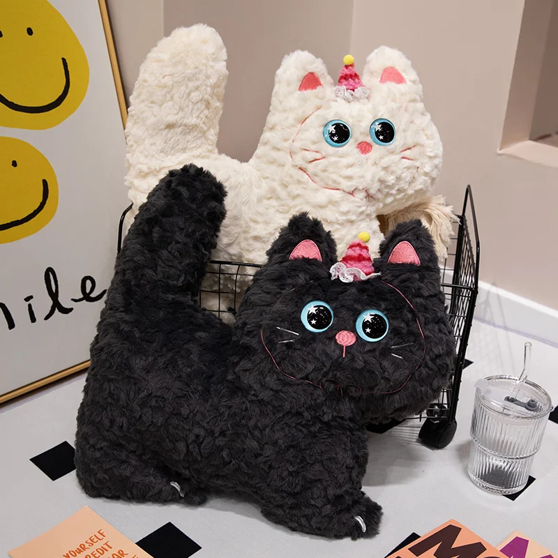 42cm Cute Cartoon Kitty Plush Pillow Kawaii Cure White Black Cat Plush Stuffed Doll Baby Soothing Toys Kids Birthday Xmas Gifts