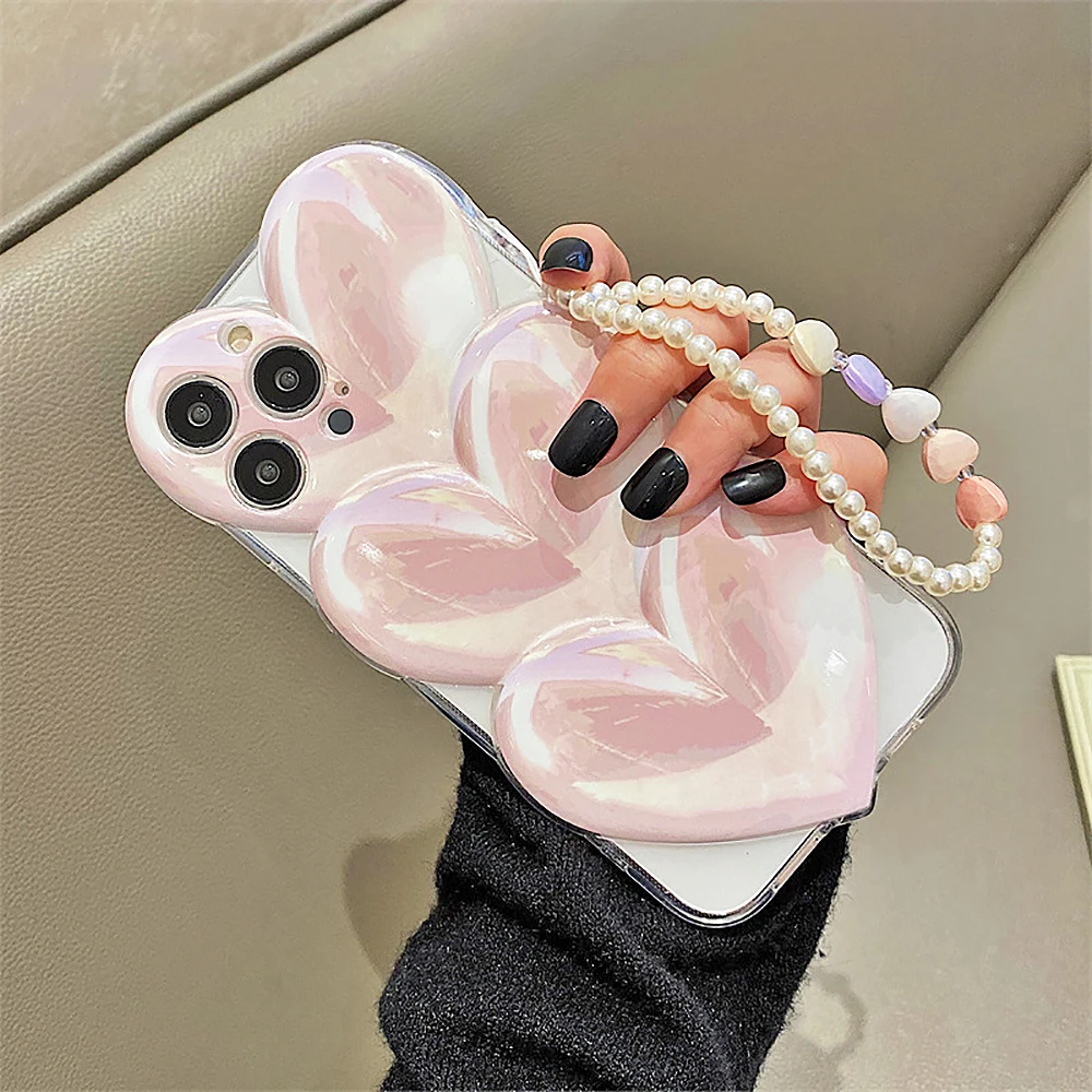 

Clear Phone Case Fashion Overlapping, 3D Love Heart Gradient Pink Soft Shockproof Cover for iPhone 15 14 11 12 13 Pro Max Plus