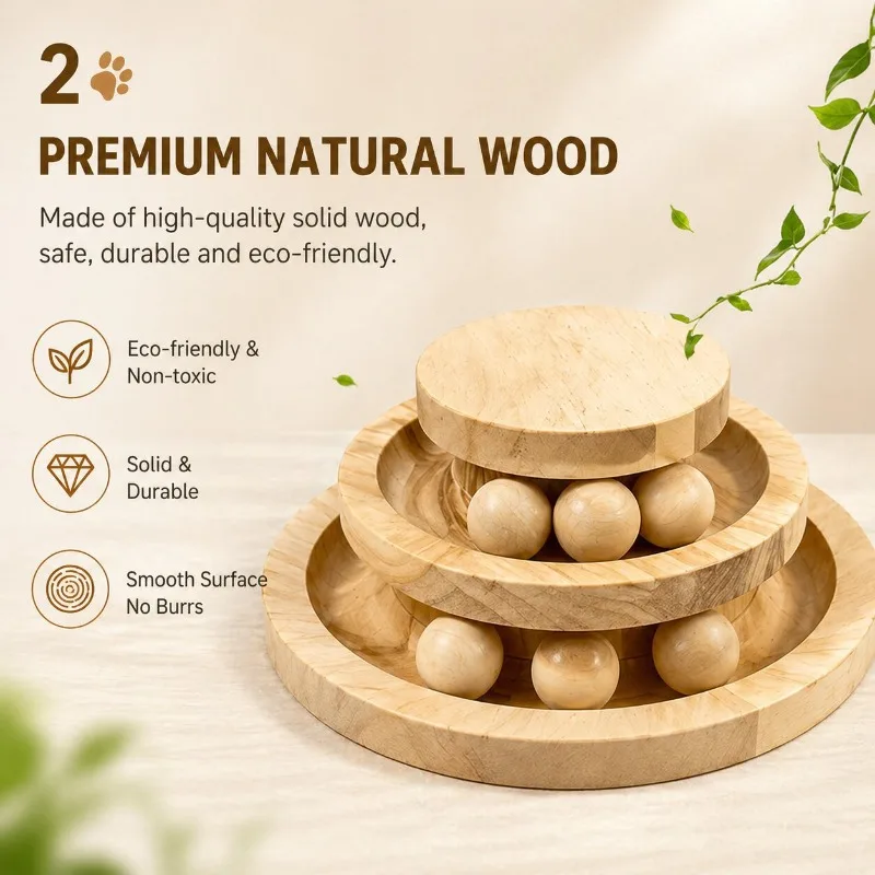 Solid wood cat toy wooden turntable rolling ball double layer three layer four layer cat bite resistant toy processing explosion