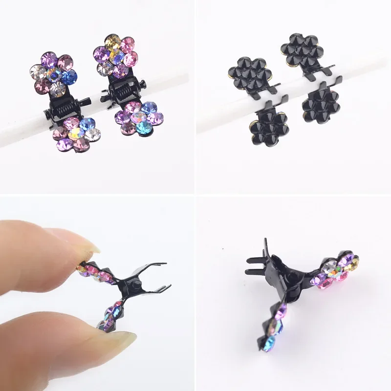 Mini Rhinestone Hair Clips Women Girls Crystal Flower Hair Claws Shiny Metal Hairpins Kids Party Headwear Hair Accessories