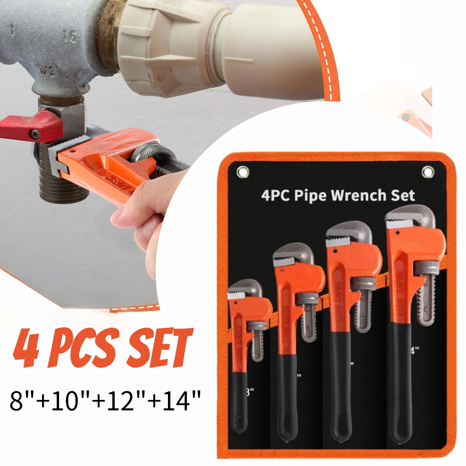 4 PCS Heavy Duty Pipe Wrench Set 8