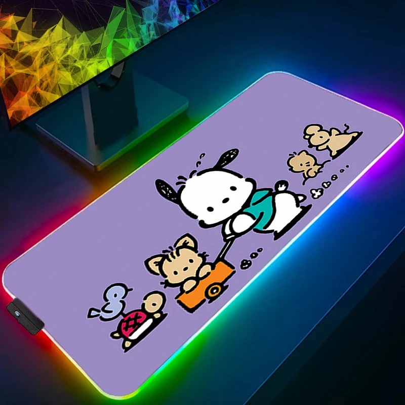 Tapis de souris RGB Pochacco accessoires de jeu bord blanc Gabinete Gamer PC ordinateur tapis de bureau rétro-éclairage clavier tablette tapis de souris LED