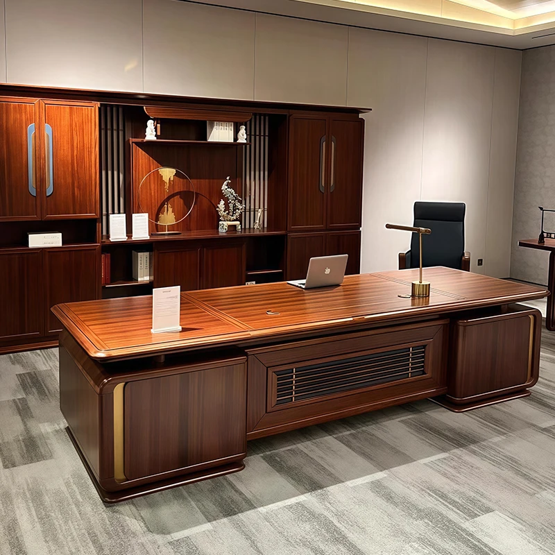 مكتب تنفيذي من الخشب البني، مكتب كمبيوتر ألعاب فاخر قوي وحديث، طاولة محطة عمل كبيرة من Mesa Escriotorio #3