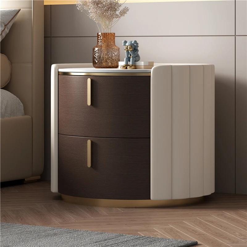 Modern Wooden Nightstands Drawers Storage Living Room Side Bedside Table Round Nordic Mesita De Noche Dormitorio Furniture Home