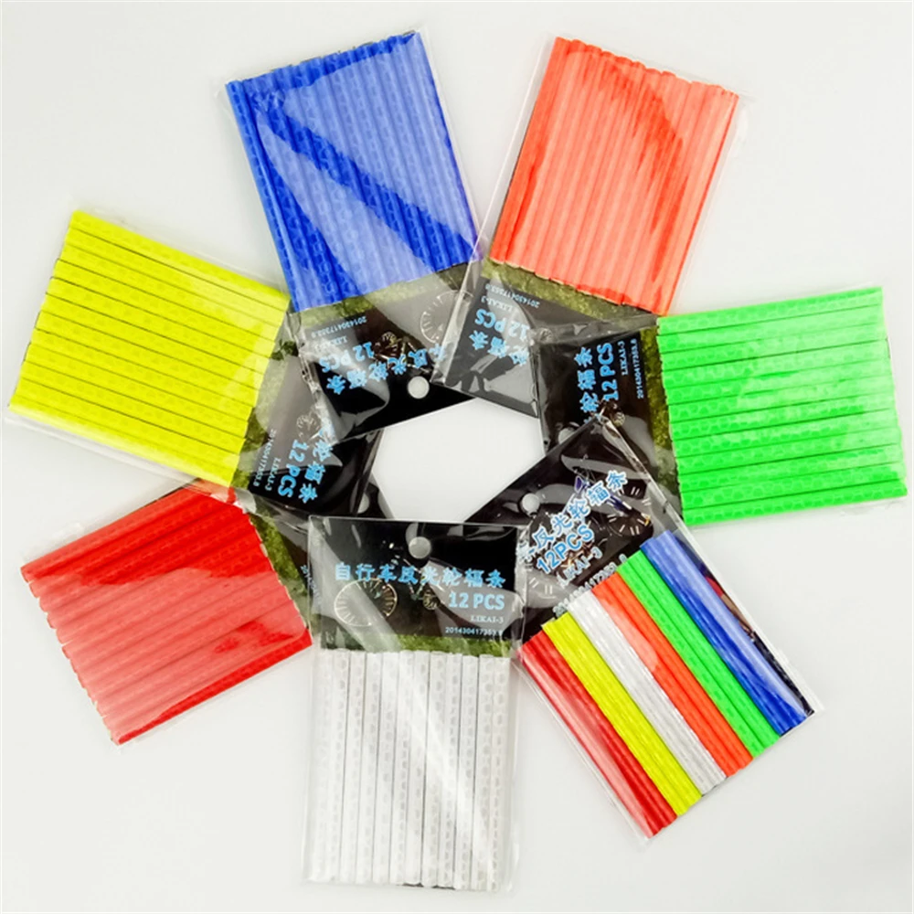 12Pcs Wheel Rim Spoke Clip Tube Bicycle Lights Outdoor Night Safety Warning Reflective Reflector Bike Strip Bicycle Accessories