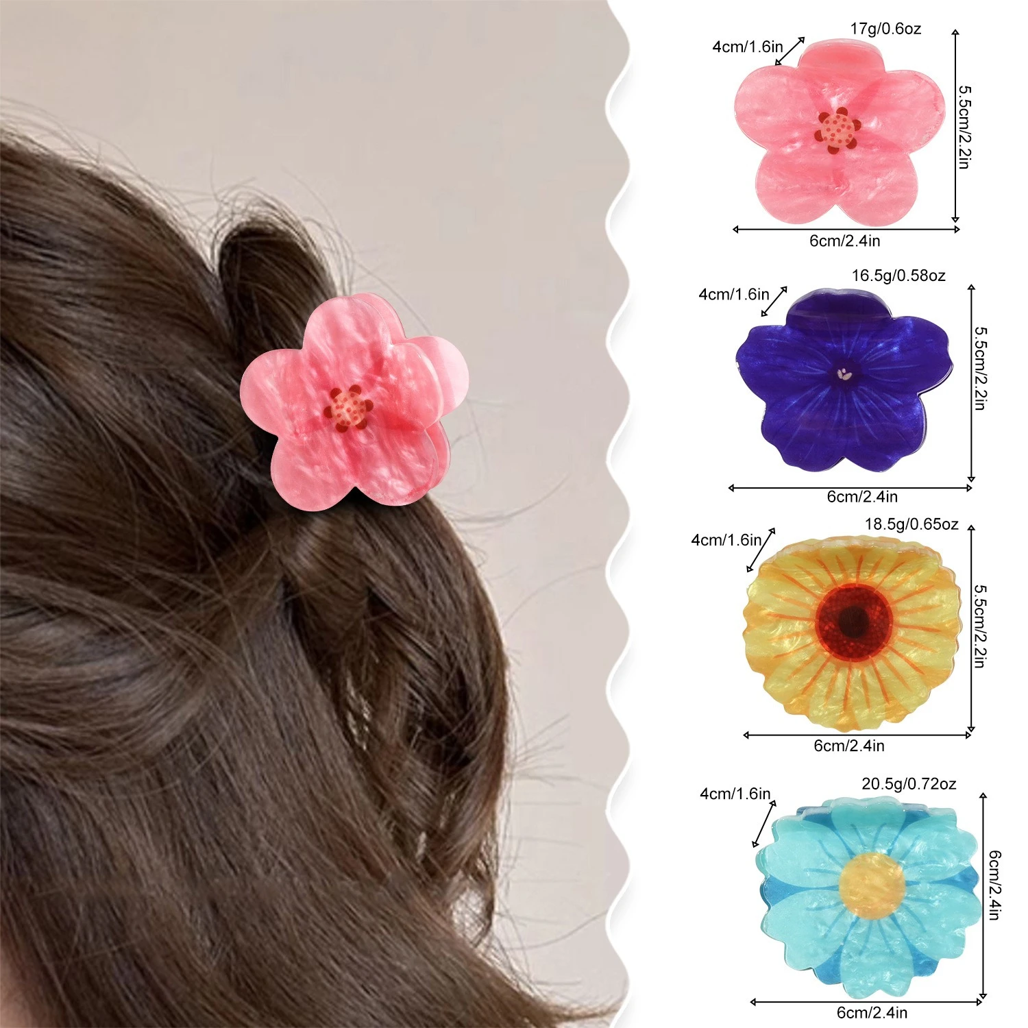 

Acrylic Flower Hair Claw Summer Vacation Floral Shark Clip Sakura Daisy Hair Crab Clip Women Girls Ponytail Headwear Accessories