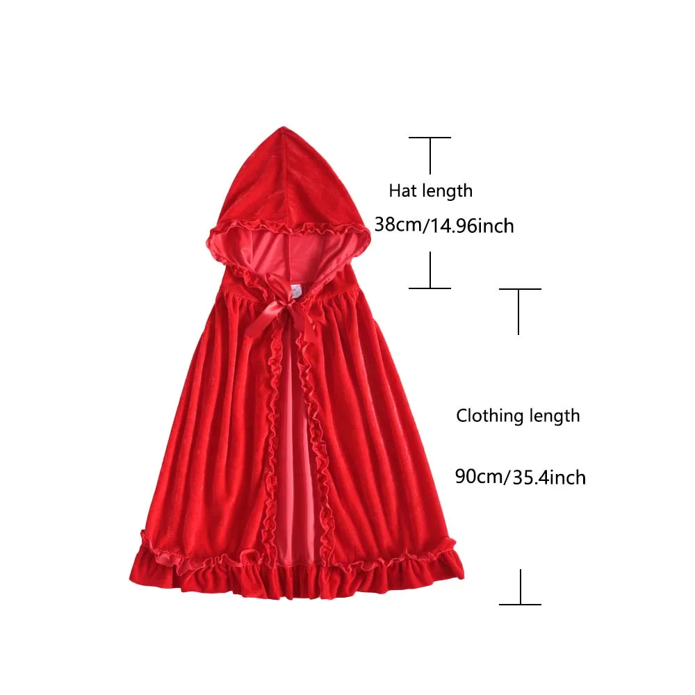 Capa de Caperucita Roja de encaje de terciopelo, disfraz de niña, sombrero de juego de rol, adecuado para Halloween y Navidad, capa de cosplay