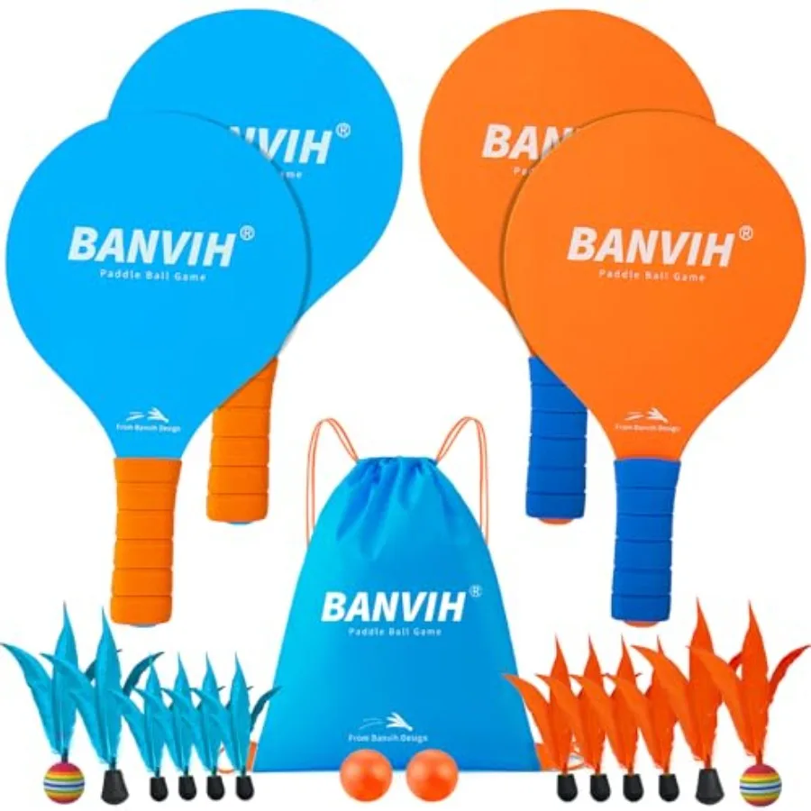

Badminton Set 4 Rackets - Beach Games and Yard Games for Adults and Family, Outdoor Games for 8-12, Paddle Ball Set with Birdie