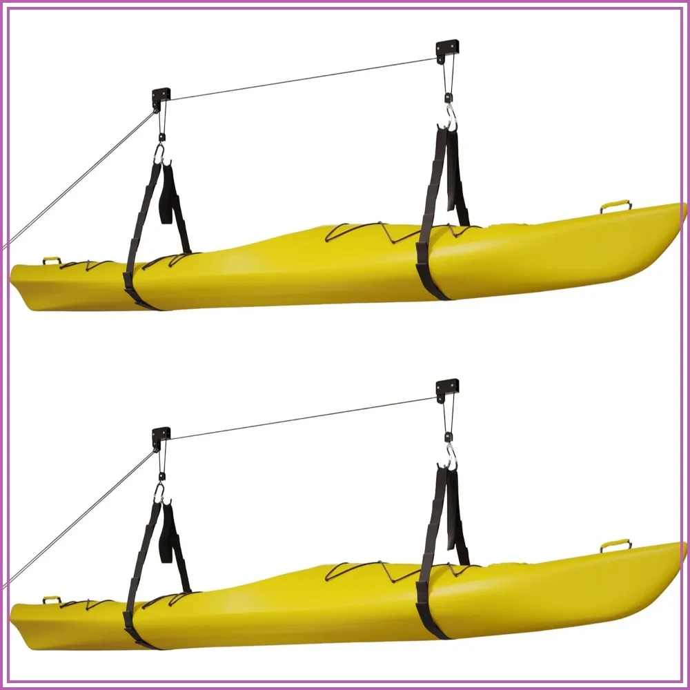 

Overhead Kayak Storage Hoist - 125lb Capacity Pulley System for Canoes, Bikes, Ladders - Fits 12-Foot Ceilings