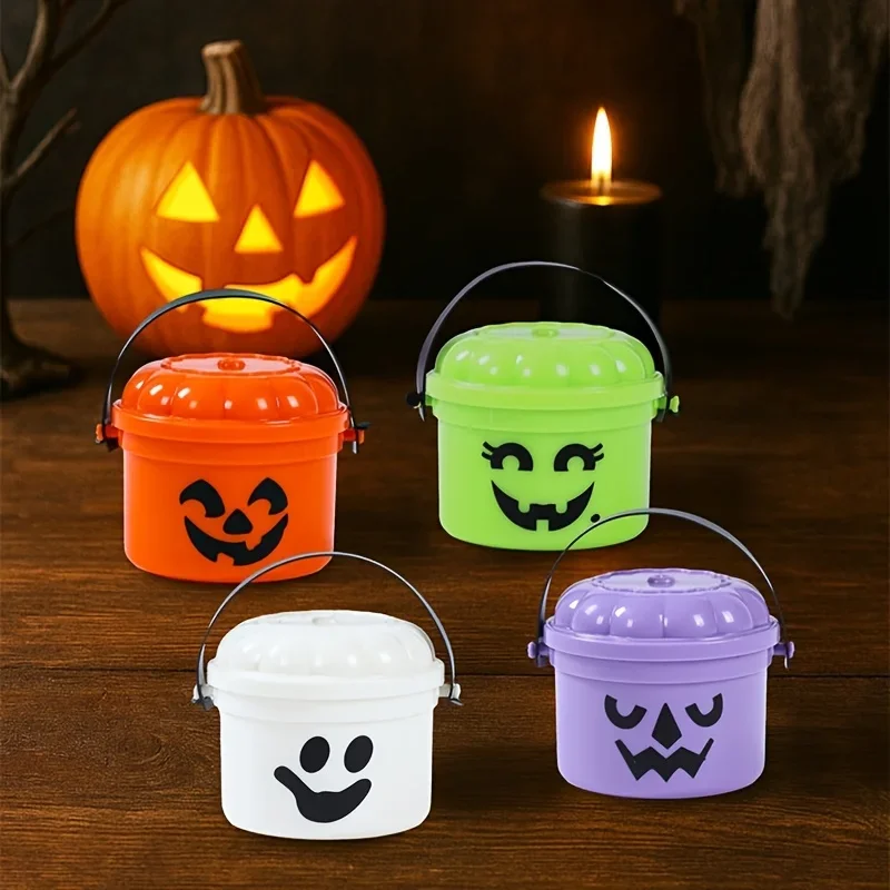 Niedlicher Plastik-Halloween-Eimer mit „Trick or Treat“-Slogan, robuste Süßigkeitendose, gruselige Partydekoration für Halloween-Aktivitäten. – Detail 2