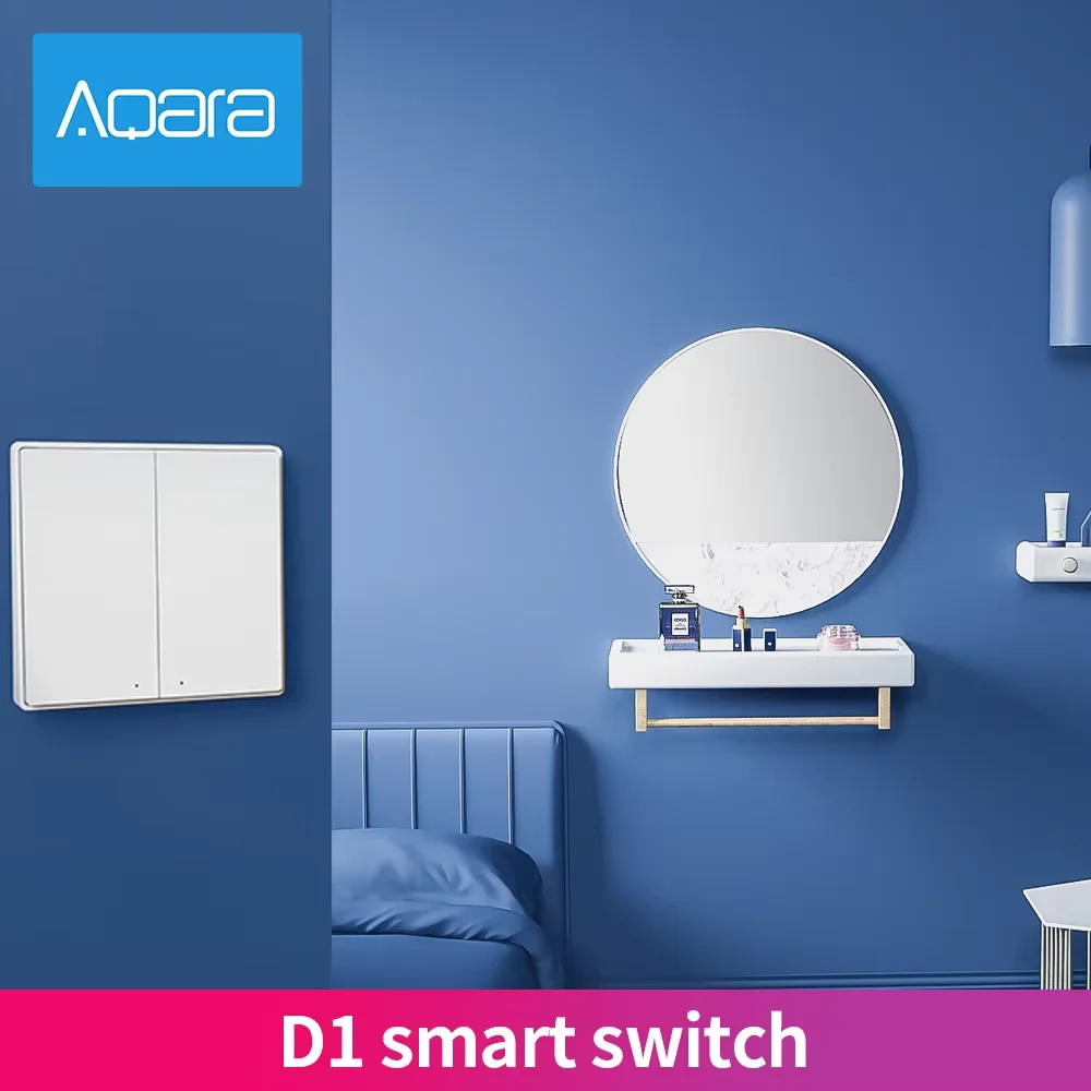 Aqara-Interruptor de pared inteligente D1 Zigbee 3,0, interruptor de luz con llave inalámbrica, cable de fuego sin neutro, para Mi Home, Apple Homekit
