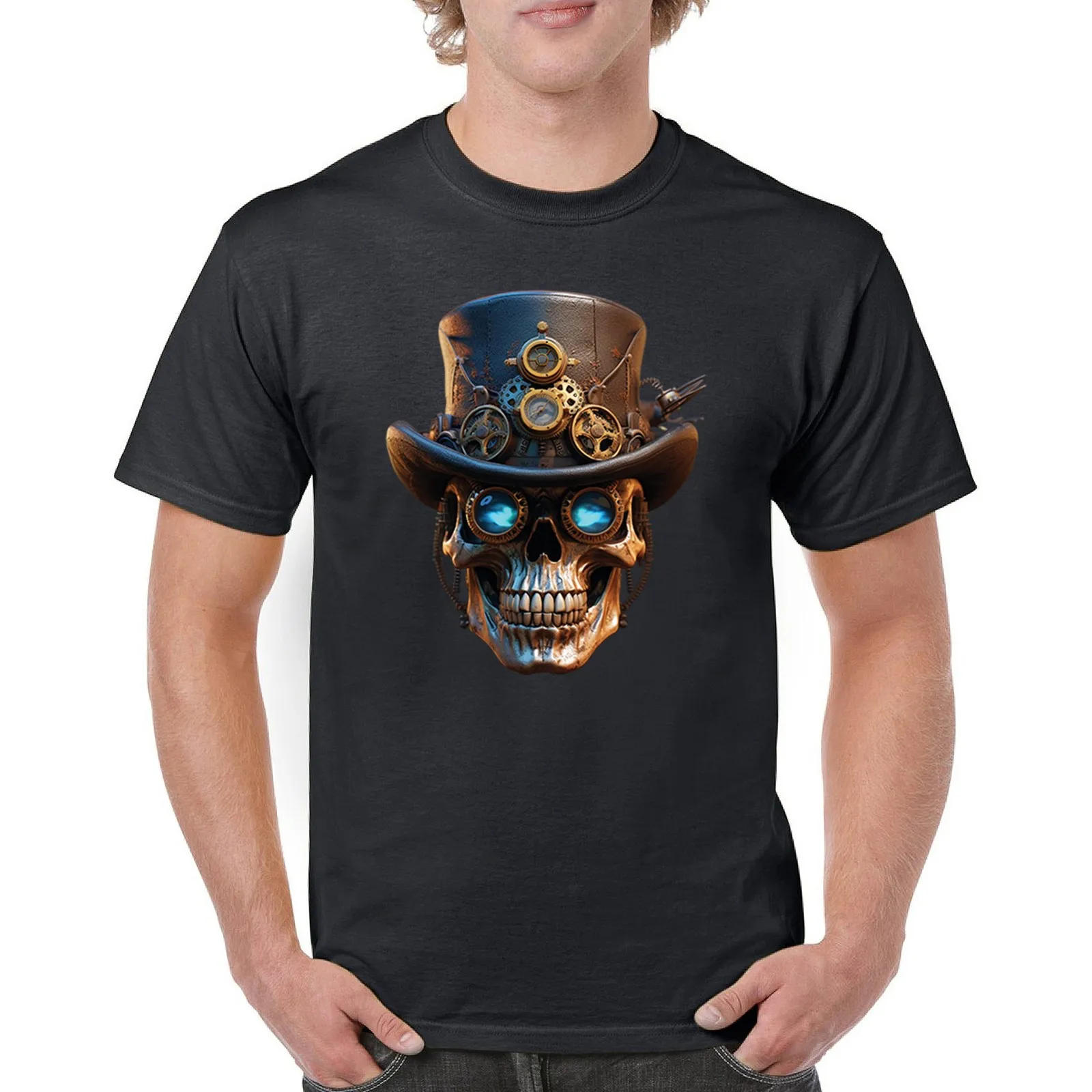 Steampunk Skull T-shirt Victorian Retro Futurism Gear Halloween Men's Tee