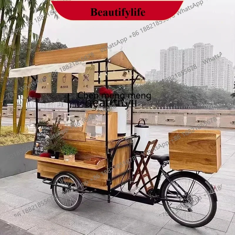 

D178 American retro solid wood mobile reverse riding three wheels, dining car shopping mall promotions, night market, display c
