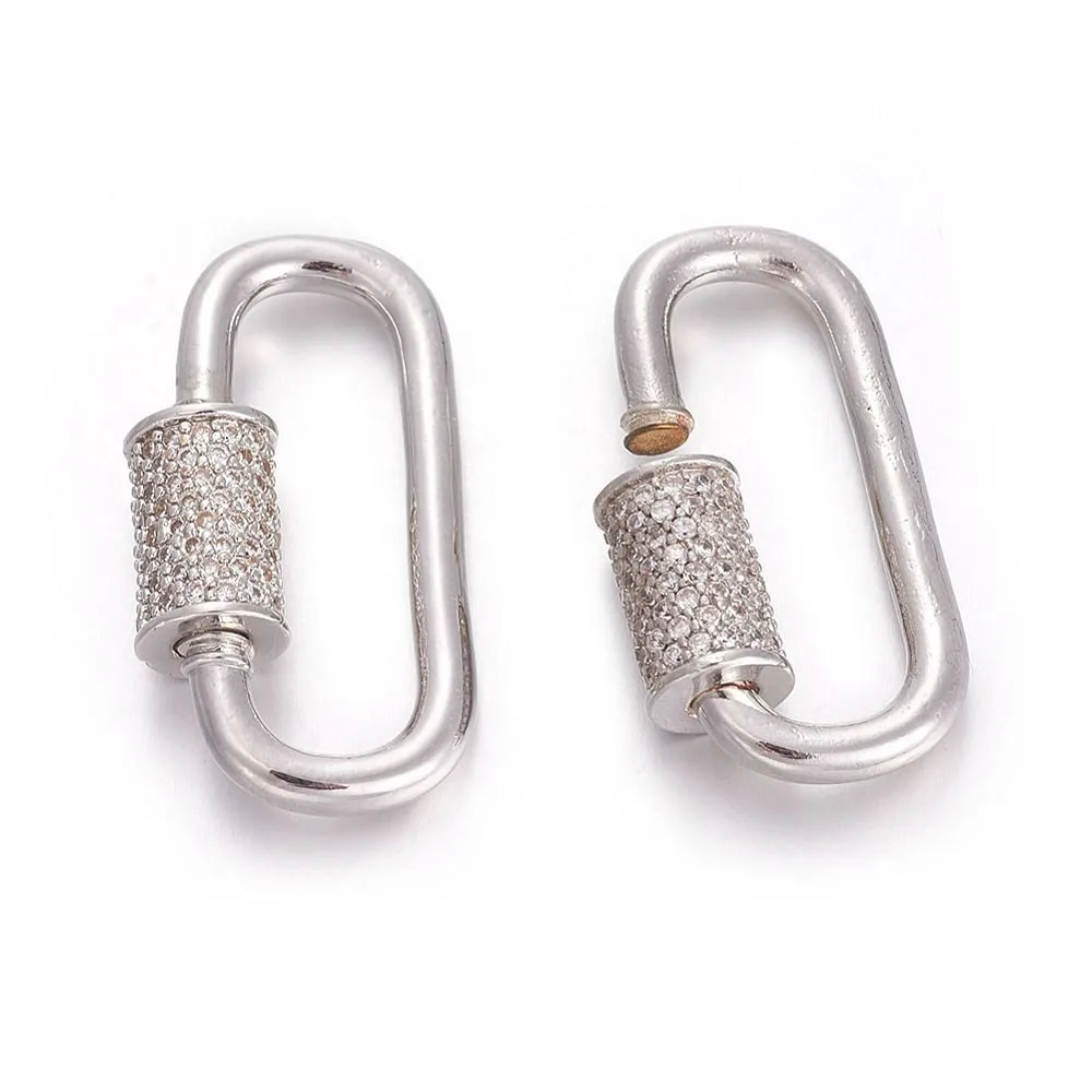 

3pcs Brass Micro Pave Cubic Zirconia Screw Carabiner Lock for Necklaces Making 30.5~31x16x7mm