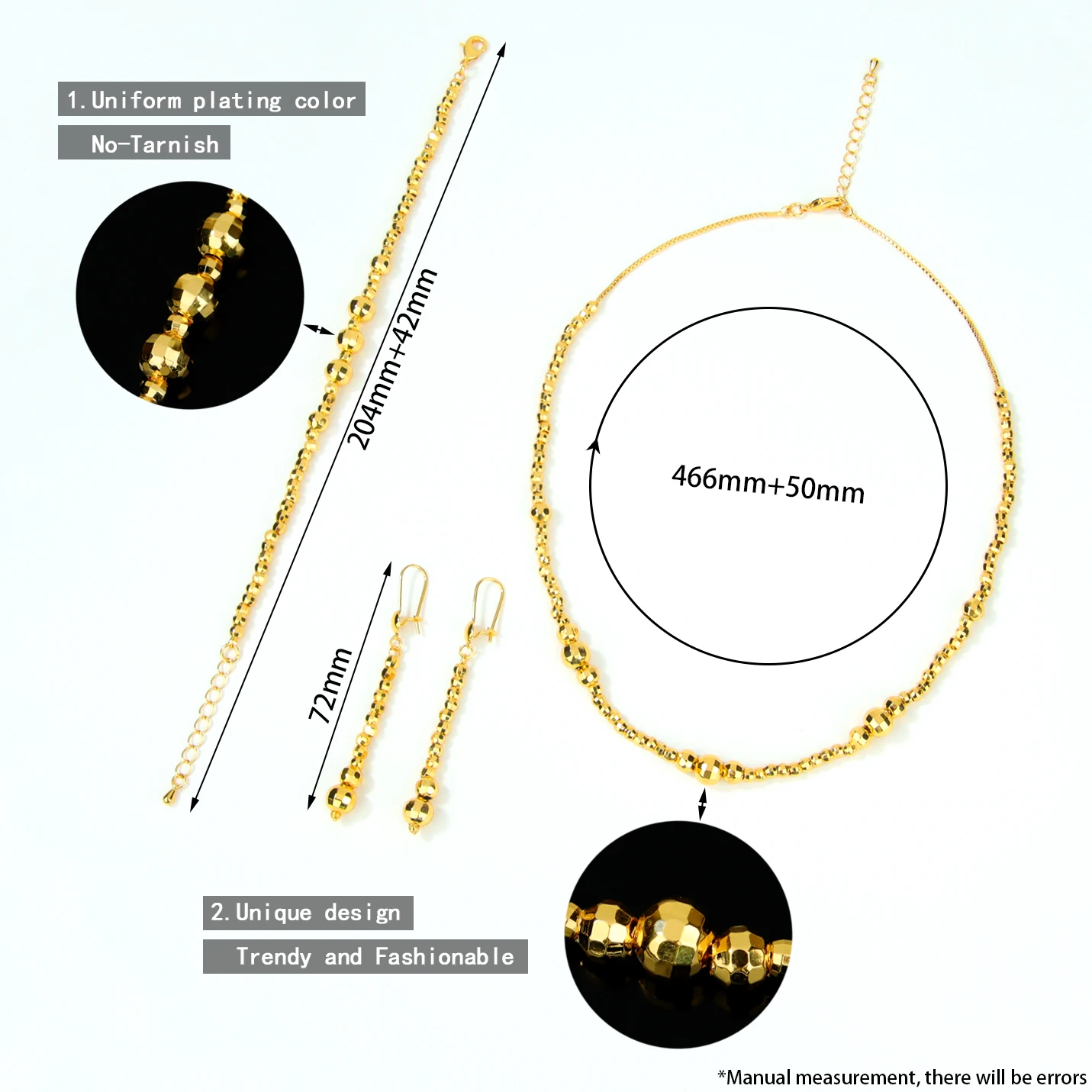 Dubai Mode Perlen-Schmuckset 21k Vergoldet Arabischer Vintage-Schmuck Halskette Armband Ohrringe Kurdischer Brautschmuck für Frauen – Detail 4