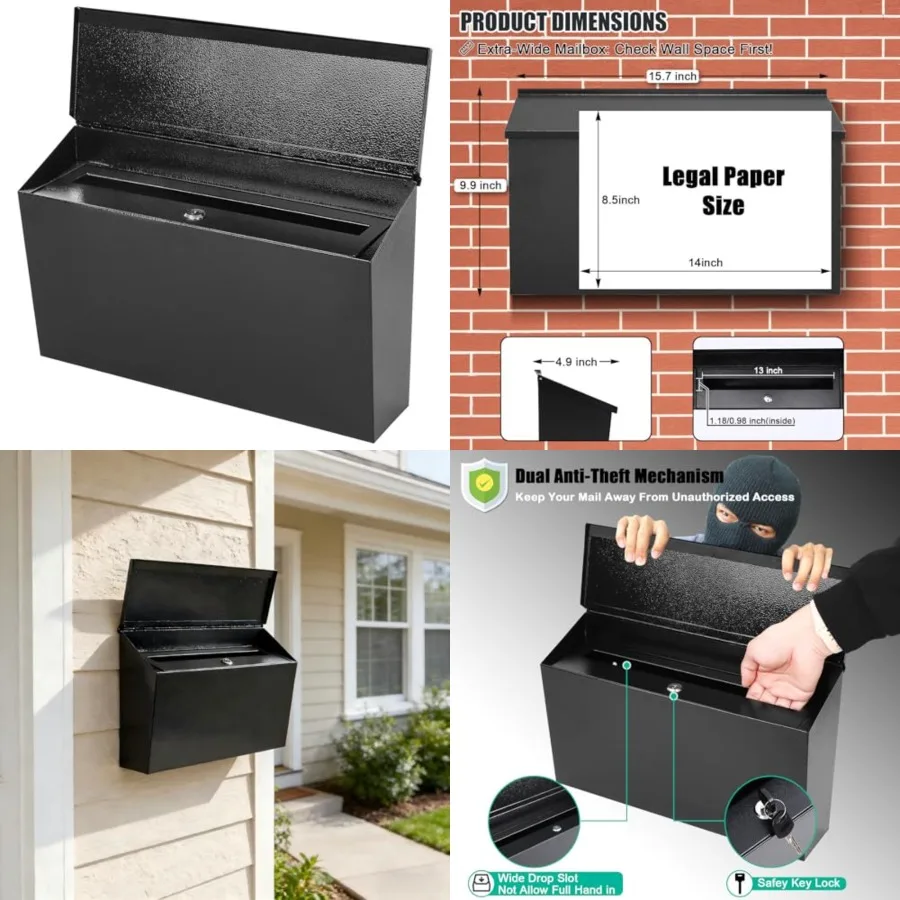 

Locking Wall Mount Mailboxes for Outside, Large Capacity Mail Box for House with Key Lock, Security Drop Box, Metal Post Box fo