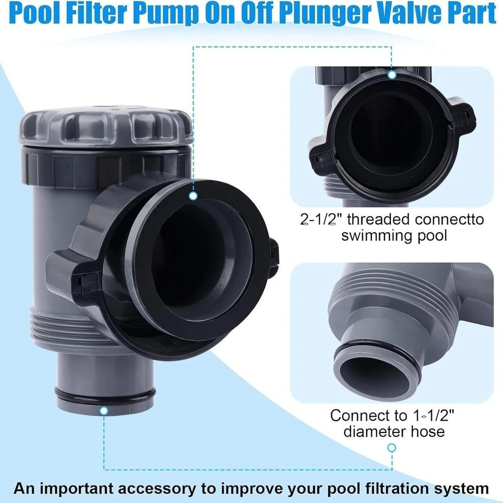 Pool Pump Plunger Valve 38mm Replacement ABS Material with 2 1/2 inch and 1 1/2 inch Threaded Connections for Filtration