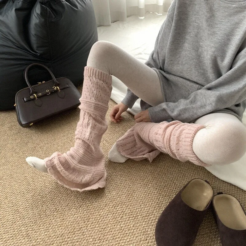 

Lolita Leg Warmers Women's Winter Fashion Hollow Out Knitted Warm Leg Socks Korean Fashion Soft Slimming Stacked Socks