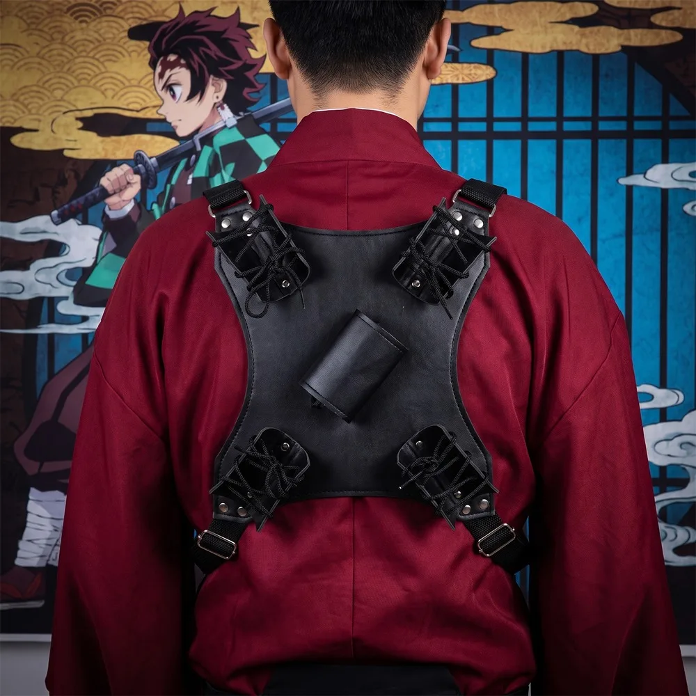 Anime Cosplay Katana Belt Holder PU Shoulder Harness Double Loop Waist Belt Back Strap Display Prop Carrier Accessory Strap