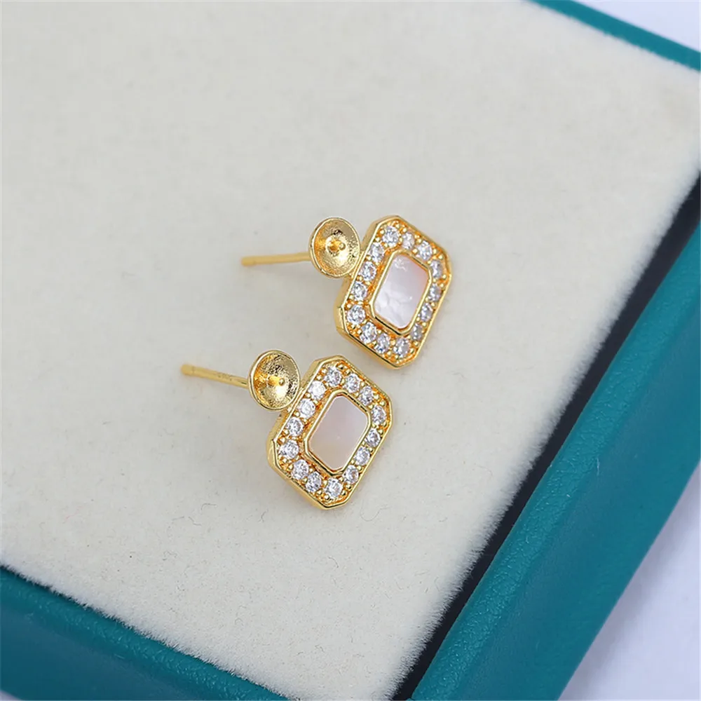 Domestic 14k Gold Plated Minimalist Geometric Beimu Pearl Earrings 925 Silver Needle Hollow DIY Accessories for Women