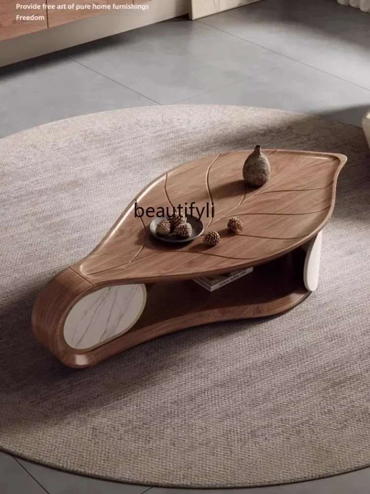 

X188Chinese Ancient Style Walnut Color Shaped Coffee Table Home Living Room Small Apartment Coffee Light Luxury New