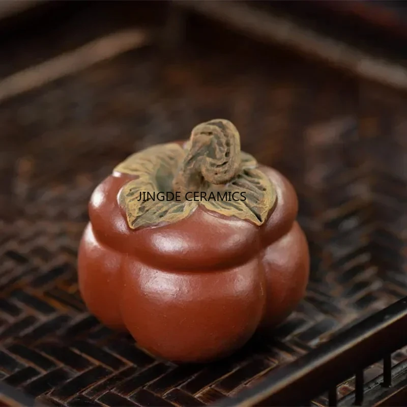 Yixing Handmade Purple Clay Tea Pet Persimmon Model Simulation Fruit Ornaments Figurine Sculpture Crafts Chinese Tea Set Decors