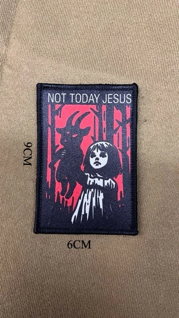Not Today Jesus Patch Satanische Ziegen-Dämonen-Mädchen-Abzeichen Baphomet Moral-Patches mit Klettverschluss für Jacken und Rucksäcke – Detail 5