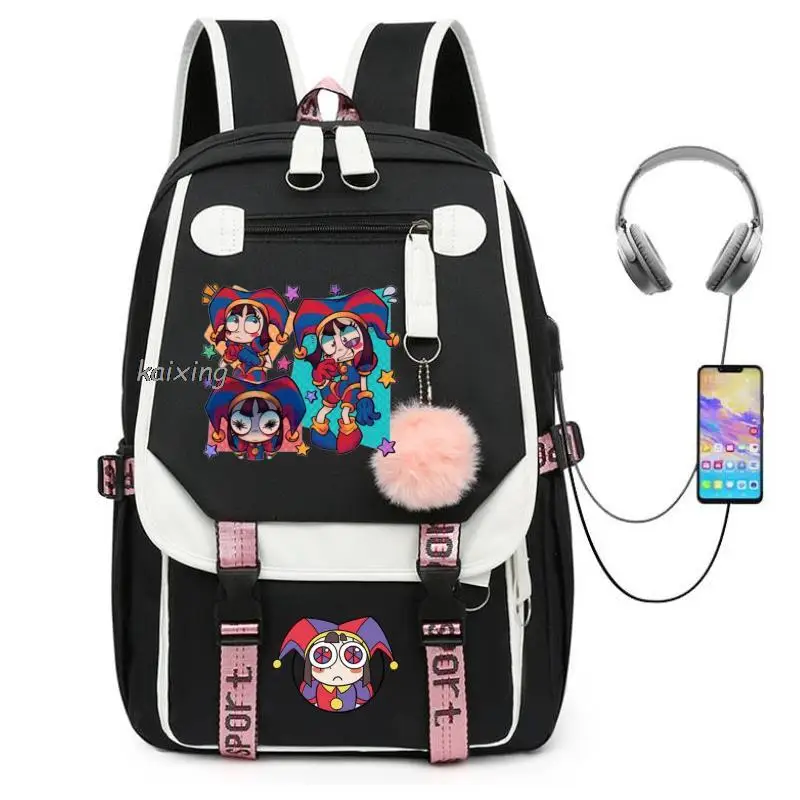 Mochila escolar de gran capacidad para mujer, bolso Kawaii de lona, el increíble circo Digital