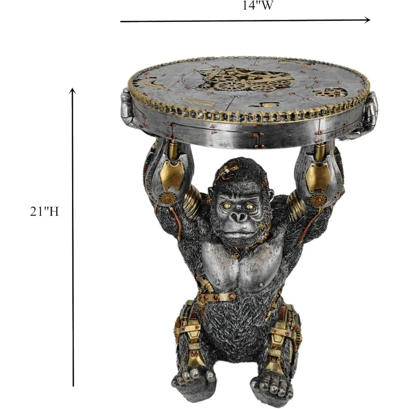 Steampunk الغوريلا طاولة جانبية الركيزة نهاية الجدول البراز الراتنج سايبورغ قرد الخيال العلمي تمثال النحت رسمت باليد تحصيل الشكل #3