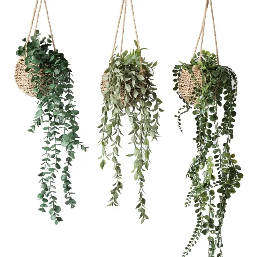 

Pack Mini Artificial Hanging Greenary Fake Hanging Plants in Basket for Wall Living Room Decor Bathroom Shelf Home Indoor