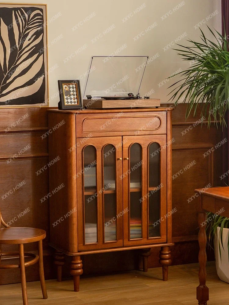 

A Mid-Ancient Retro Style Solid Wood Sideboard French Cherrywood Liquor Cabinet Caramel Restaurant Storage Cabinet