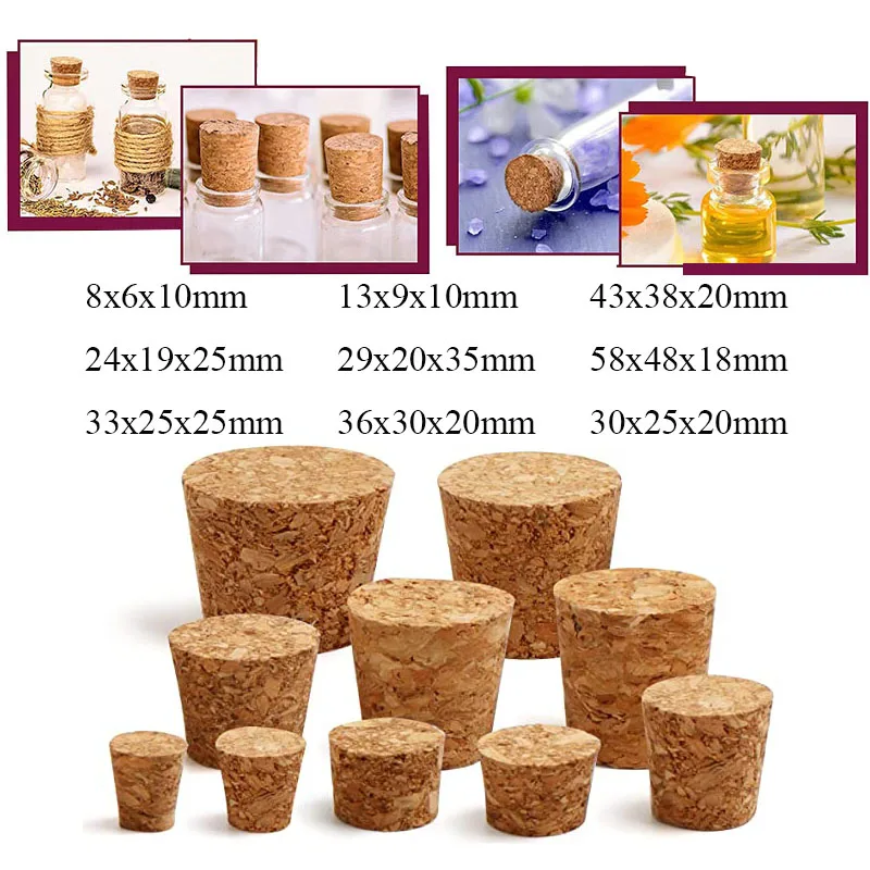 5/100pc Top DIA 8mm To 58mm Wooden Cork Lab Test Tube Stopper Kettle Pudding Bottle Cork Cap Burette Tube Wood Plug Cork Stopper