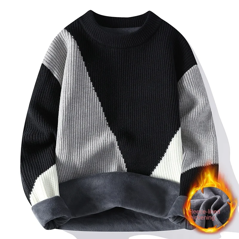 

Winter Fashion Trend Flowing Mink Fur High-quality Versatile Patchwork Pullover Men's Home Round Neck Loose Fitting Home Clothes