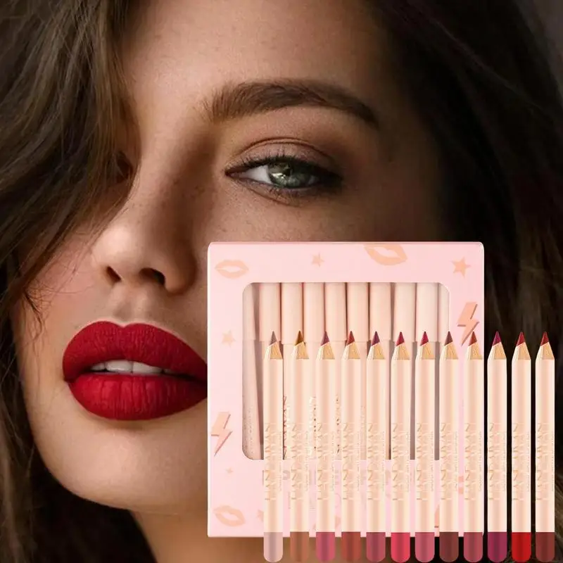 12 Kleur Lip Liner Pen Langdurige Lipliner Fluwelen Lippen Make-Up Vrouwen Lip Liner Pen Set Lippen Make-Up Cosmetische Vrouwen Schoonheid